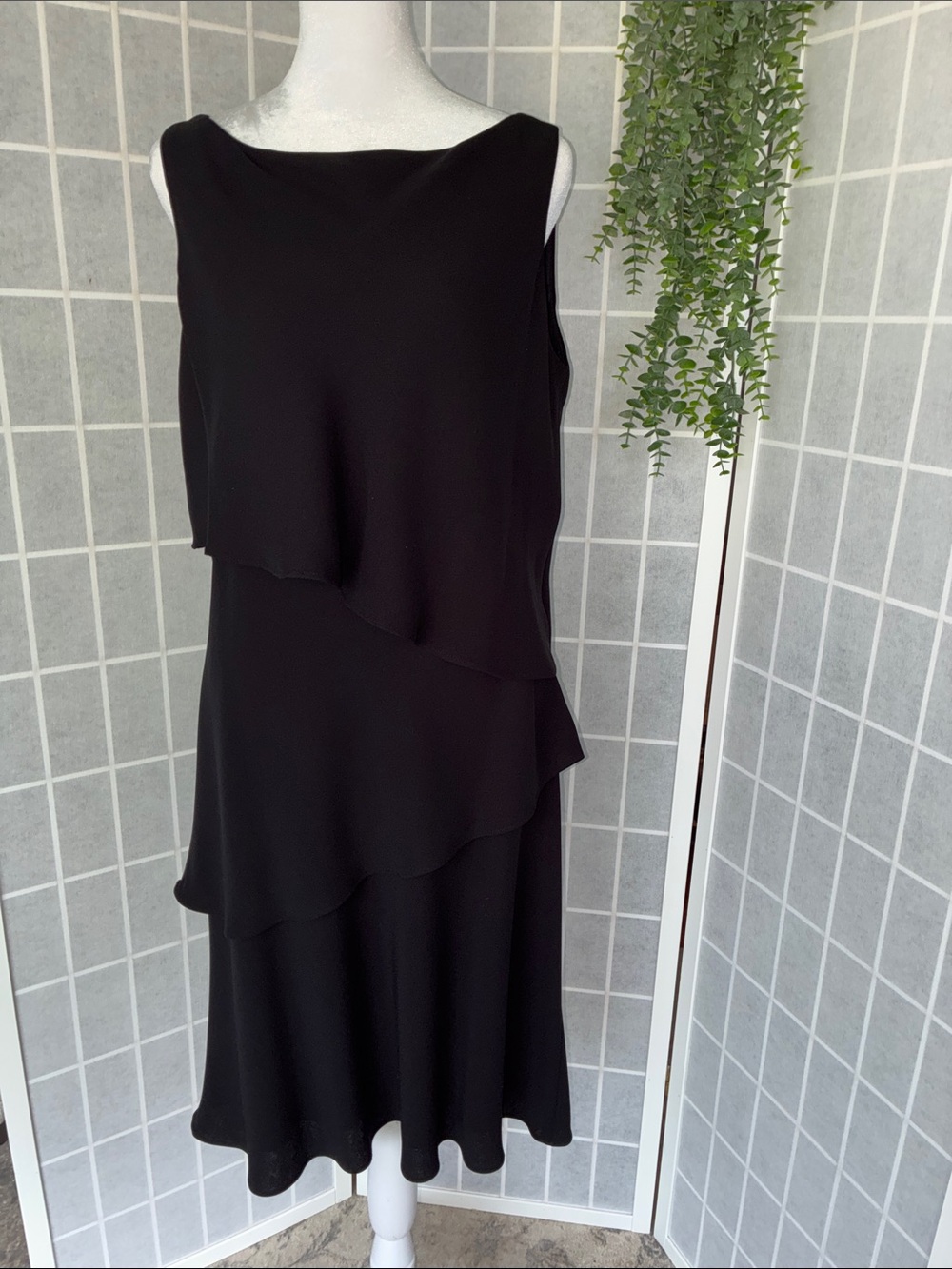 Jones New York Sleeveless Black Crepe Layered Formal Midi Dress, Fully Lined 12